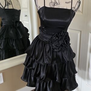 Black Ruffled Spanish Taffeta Dress Medium